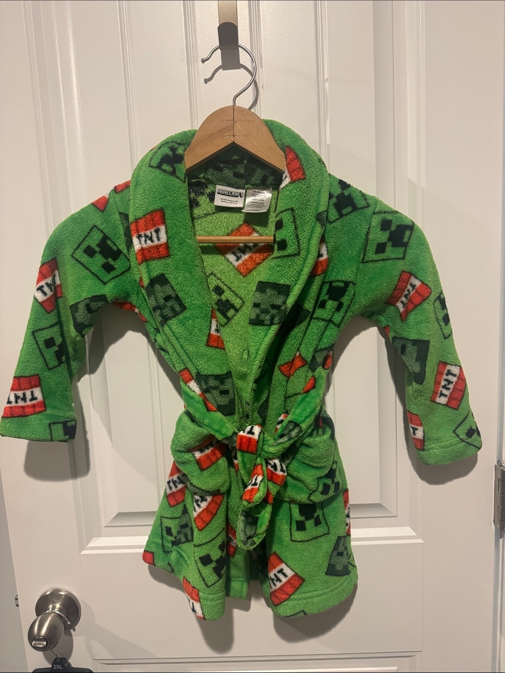 Kids Plush Green Gaming-Inspired Robe with Tie Waist